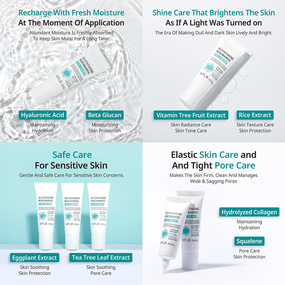 APLB Glutathione Niacinamide Κρέμα Ματιών για Λάμψη , Σύσφιξη , Μαύροι Κύκλοι & Αντιγήρανση 20ml