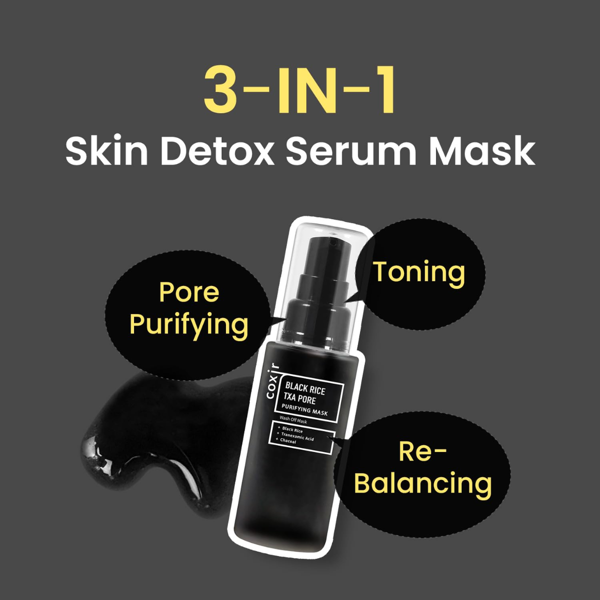 Coxir Black Rice TXA Pore Mask Μάσκα καθαρισμού πόρων με Ενεργό άνθρακα 50ml