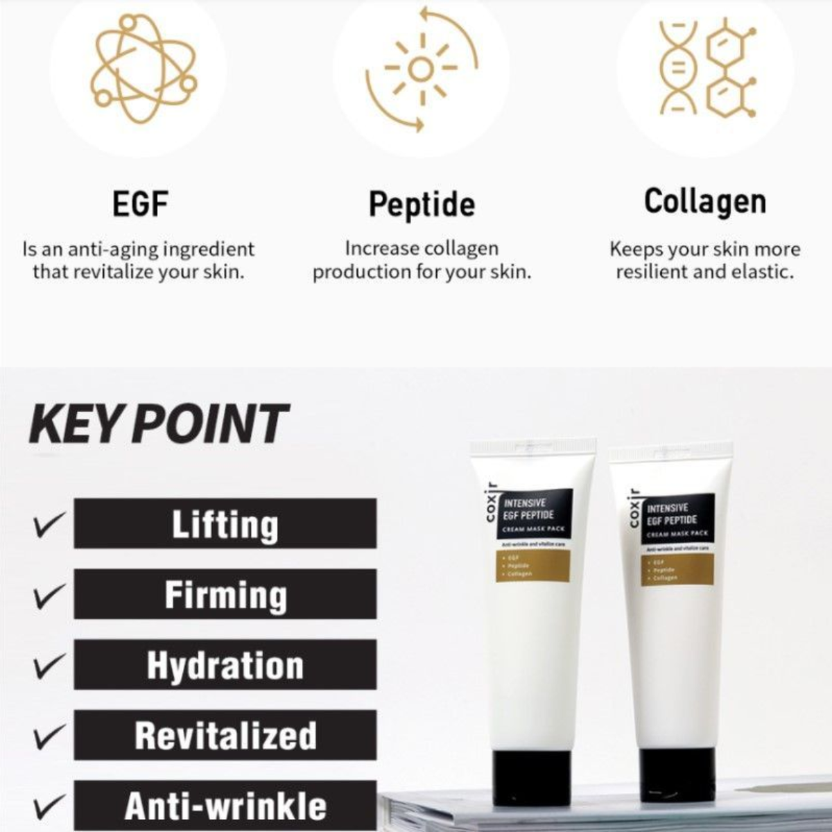 Coxir Μάσκα Νυκτός με Πεπτίδια Intensive EGF Peptides Cream Maskpack 80ml