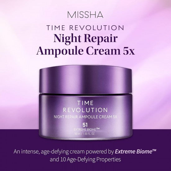 Missha Time Revolution Night Repair Ampoule Cream 5x - Κορυφαία θεραπεία αντιγήρανσης με προβιοτικά πέμπτης γενιάς