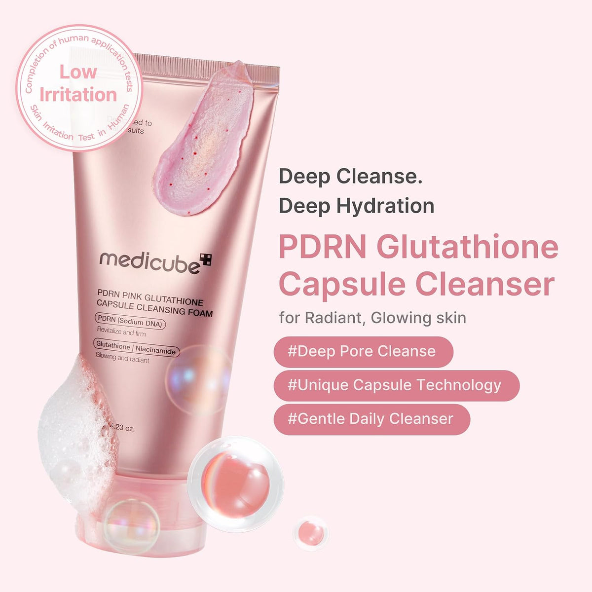 PDRN Pink Glutathione Capsule Cleansing Foam – Αφρός Καθαρισμού Λάμψης & Ενυδάτωσης με PDRN, Γλουταθειόνη & Κολλαγόνο 120gr
