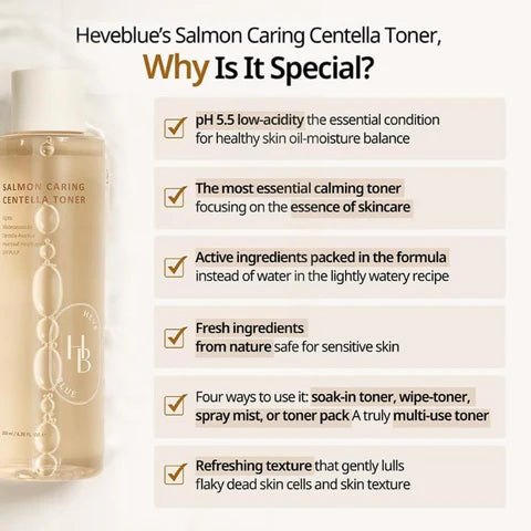 Heveblue Salmon Caring Centella Υγρό Τόνωσης Προσώπου με Υαλουρονικό Οξύ για Ευαίσθητες Επιδερμίδες 200ml